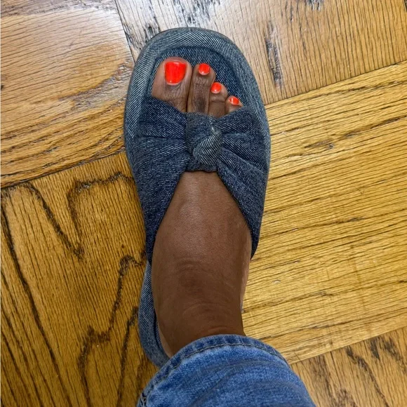 Zara Denim Bow Slide Sandals - Picture 8 of 12